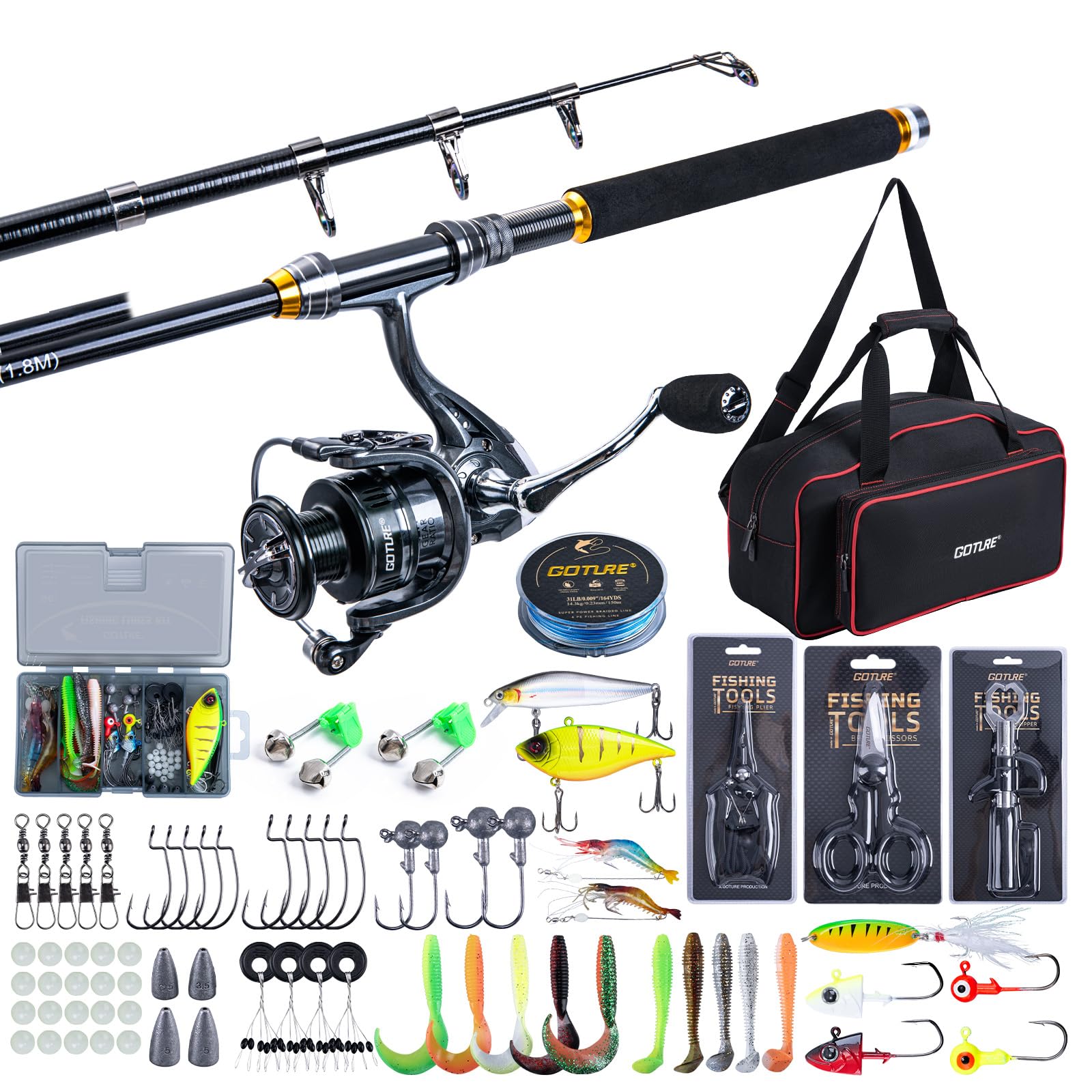 Fishing Rod Spinning - Set Pancing Teleskopik Goture dengan Reel,